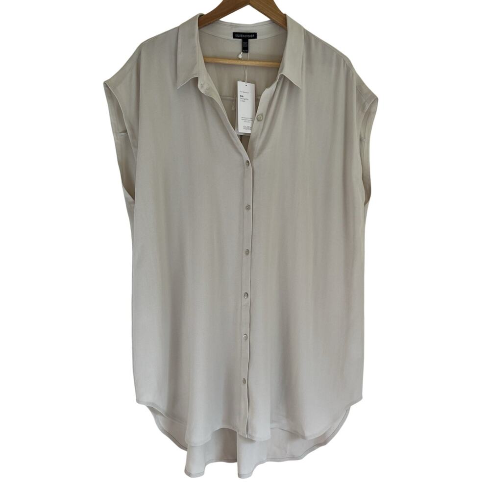 NWT Eileen Fisher XL Silk Georgette Shirt Top Flowy Casual Coastal Classic $248